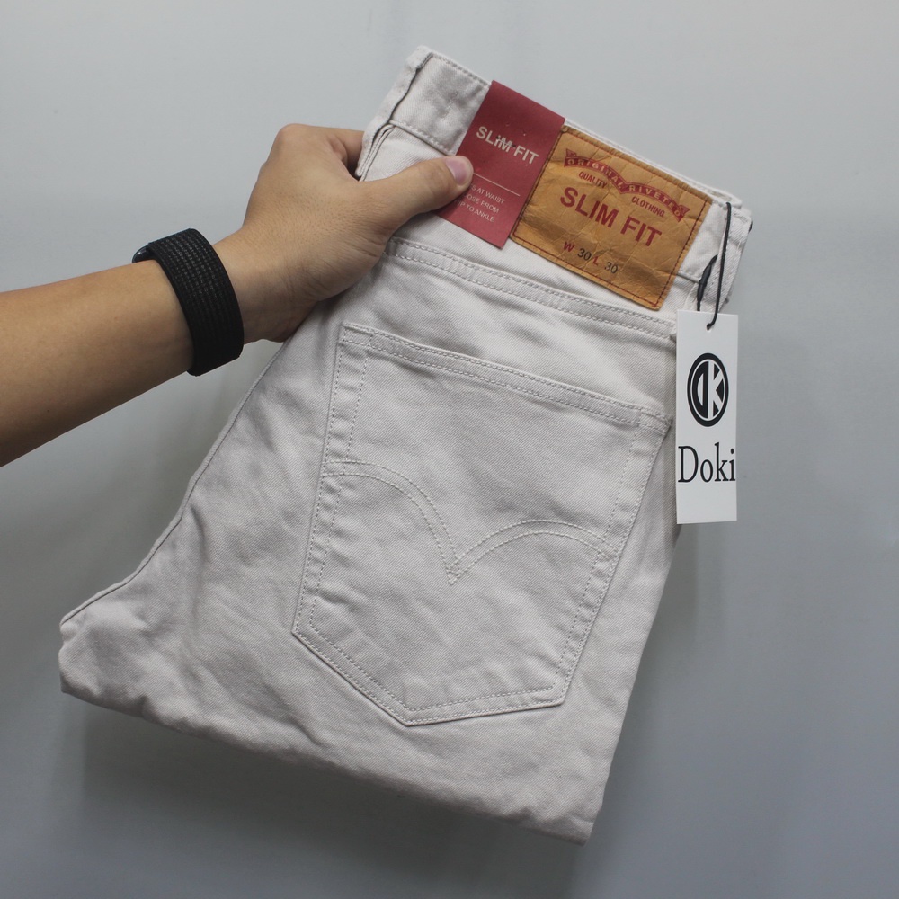 Quần Kaki Jean - Doki cao cấp co giãn 4 chiều, quần kaki nam màu ghi sáng trơn dáng ôm chất vải dầy dặn mềm mịn