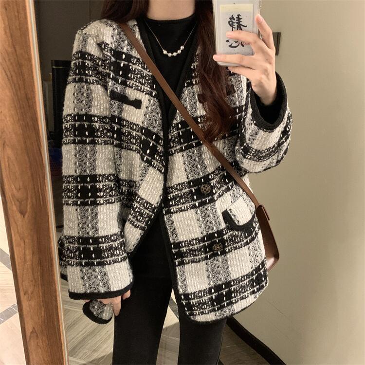 Áo Khoác Tweed Cao Cấp Tay Dài Dáng Rộng Thời Trang Thu Đông 2022 Mới Mẻ