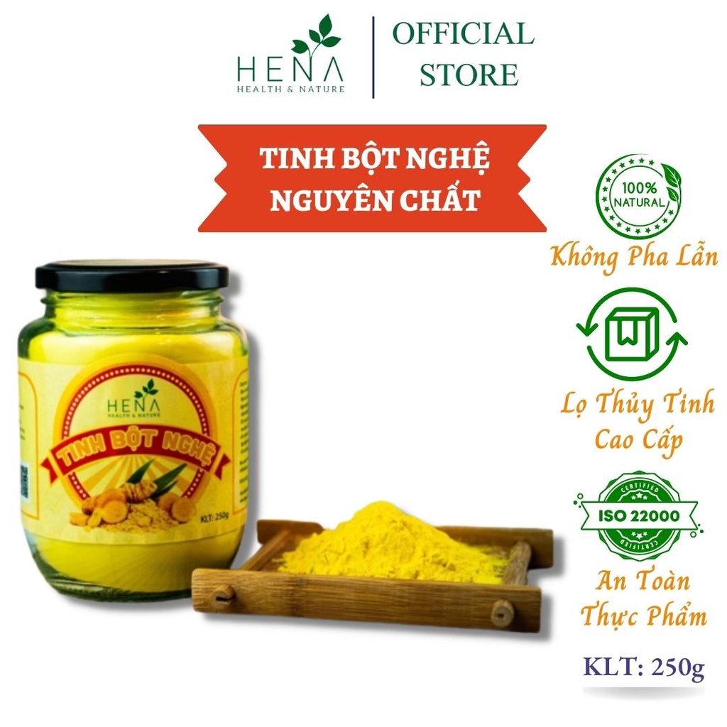 Tinh Bột Nghệ Vàng Cao Cấp Hena 250g, Tinh Bột Nghệ Nguyên Chất Giảm Đau Dạ Dày Đạt Chuẩn ISO 22000