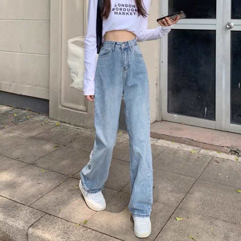 Quần jean NRVP dài ống rộng phối dây cột phong cách Hàn Quốc cho nữ