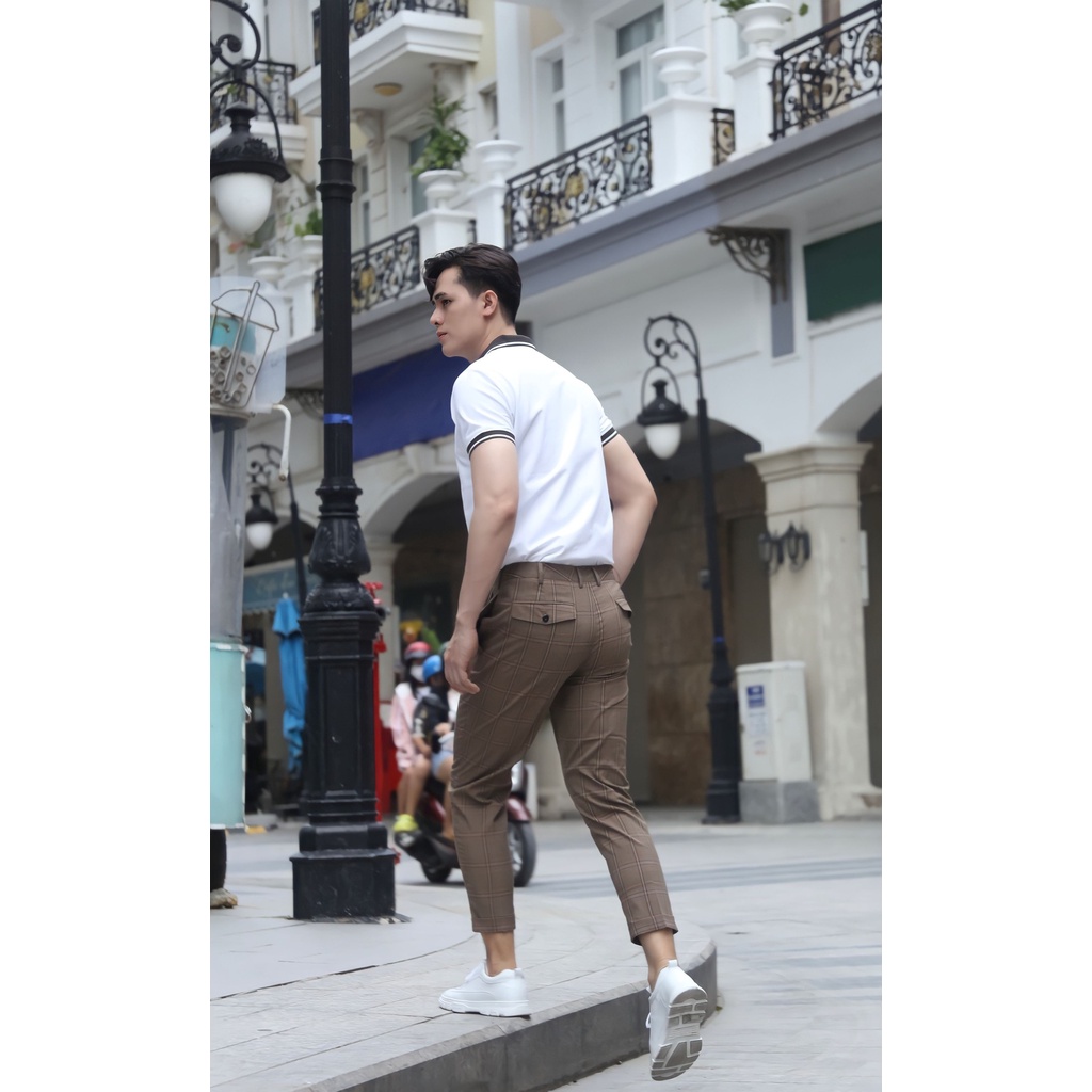 PO004-1 Áo Polo Nam DOCAS Vải Cotton CMC Màu Trắng Cổ Phối Phom Regular Fit
