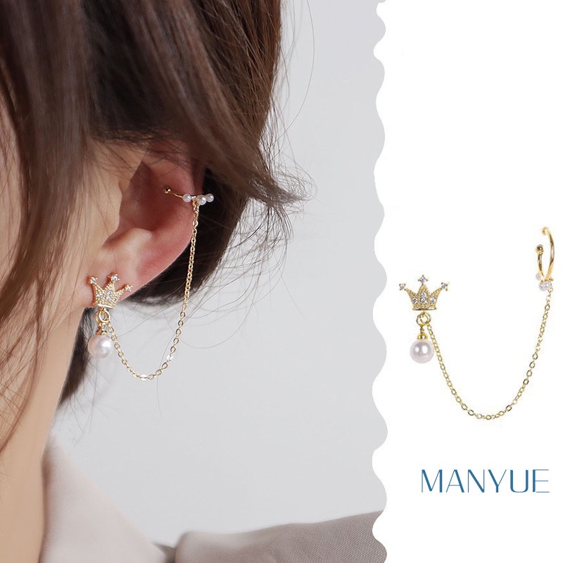 MANYUE Bông Tai Mạ Bạc 925 Hình Vương Miện Đính Đá Xinh Xắn Cho Nữ