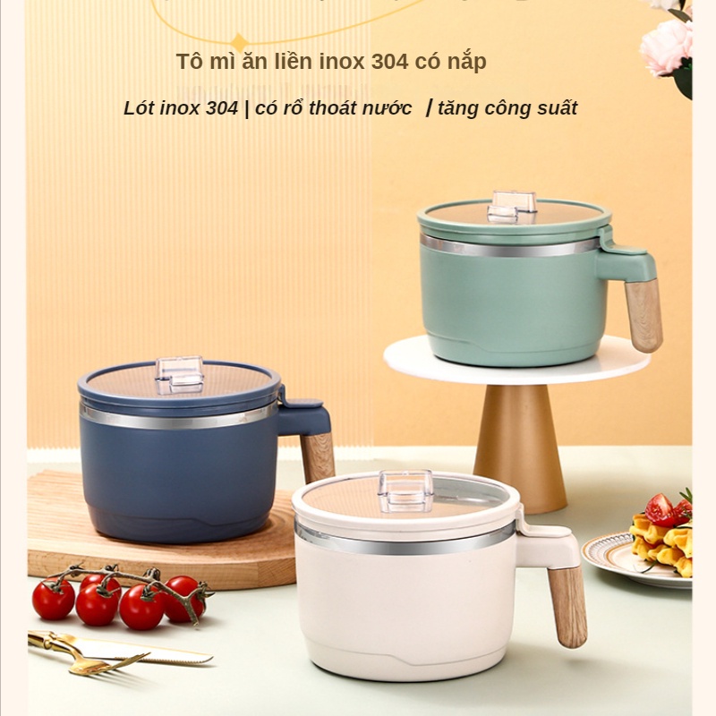 Tô mì ăn liền inox 304 với giỏ thoát nước Hộp đựng cơm di động dung tích lớn cho công việc Chống bỏng hai lớp