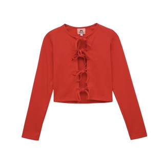 Áo Khoác Cardigan Tay Dài Croptop Cột Nơ Ngực Xinh Xắn Màu Đỏ Giáng Sinh -Tết - Monstier Classic Bow Top