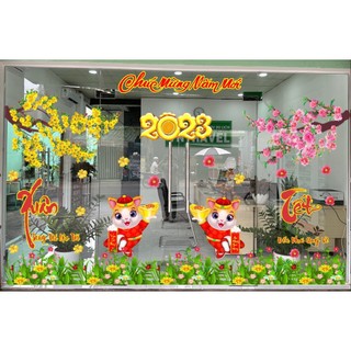 (HỎA TỐC HCM) Decal dán kính trang trí tết xuân quý mão 2023 PK624 (Có keo sẵn)