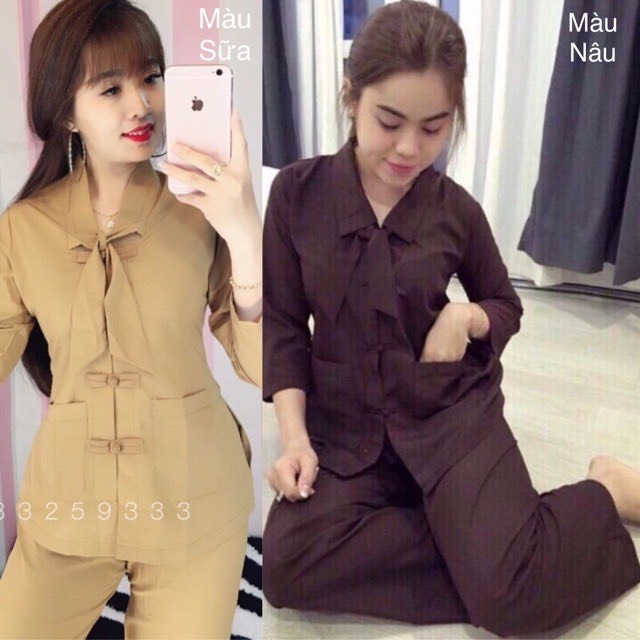 Đồ Lam Đi Chùa Mâu La Hán Nơ Dành Cho Nữ Kiểu Truyền Thồng