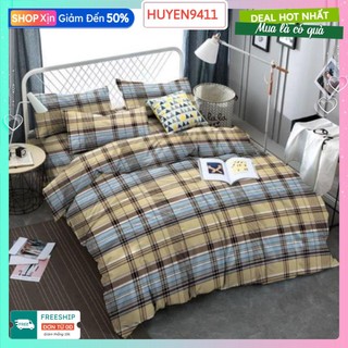 Bộ drap 1.8x2m và 2 vỏ gối caro xanh vàng