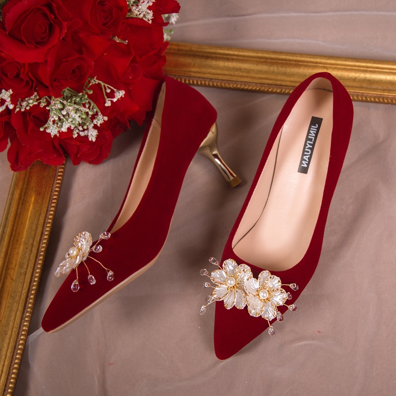 Giày Cao Gót Da Lộn Phong Cách retro Pháp Cho Nữ