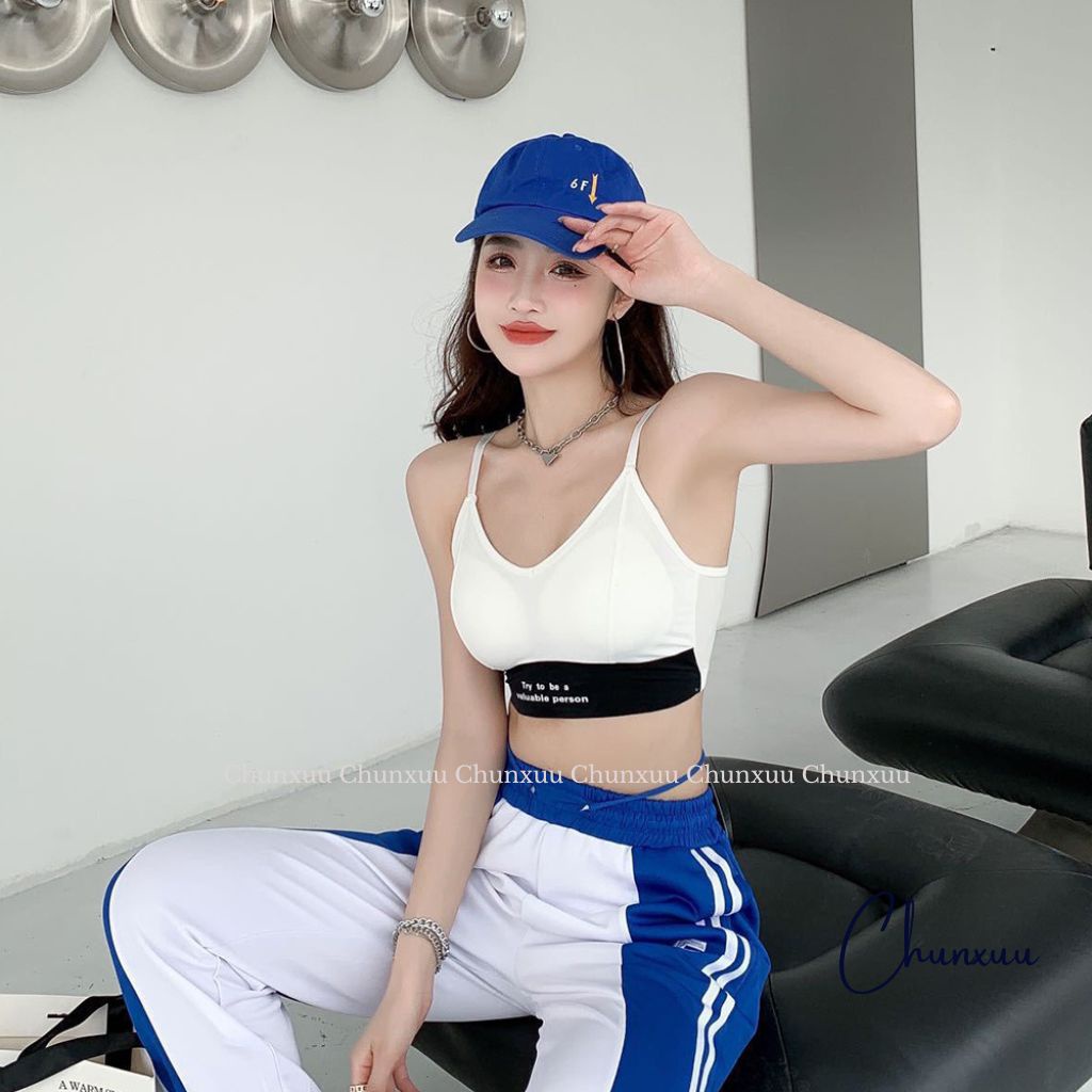 Áo ngực nữ dáng bra vải su lạnh co dãn, đệm mút dày vừa nâng ngực dáng thể thao phối chữ năng động CHUNXUU- BR24