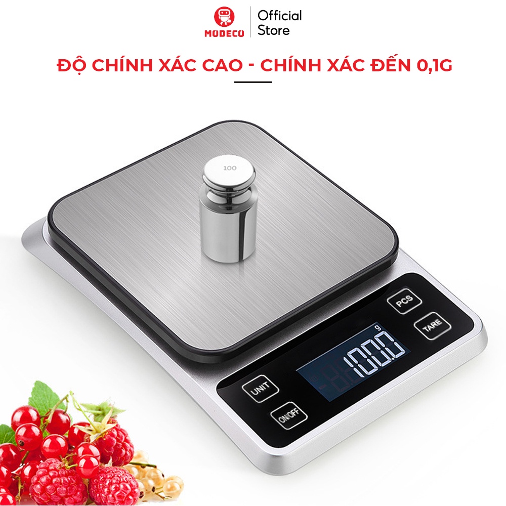 Cân Tiểu Ly Điện Tử Nhà Bếp Mini Modeco Định Lượng 0.1g - 5kg Làm Bánh Độ Chính Xác Cao, Đếm Tự Động - Kèm 3 Pin AAA