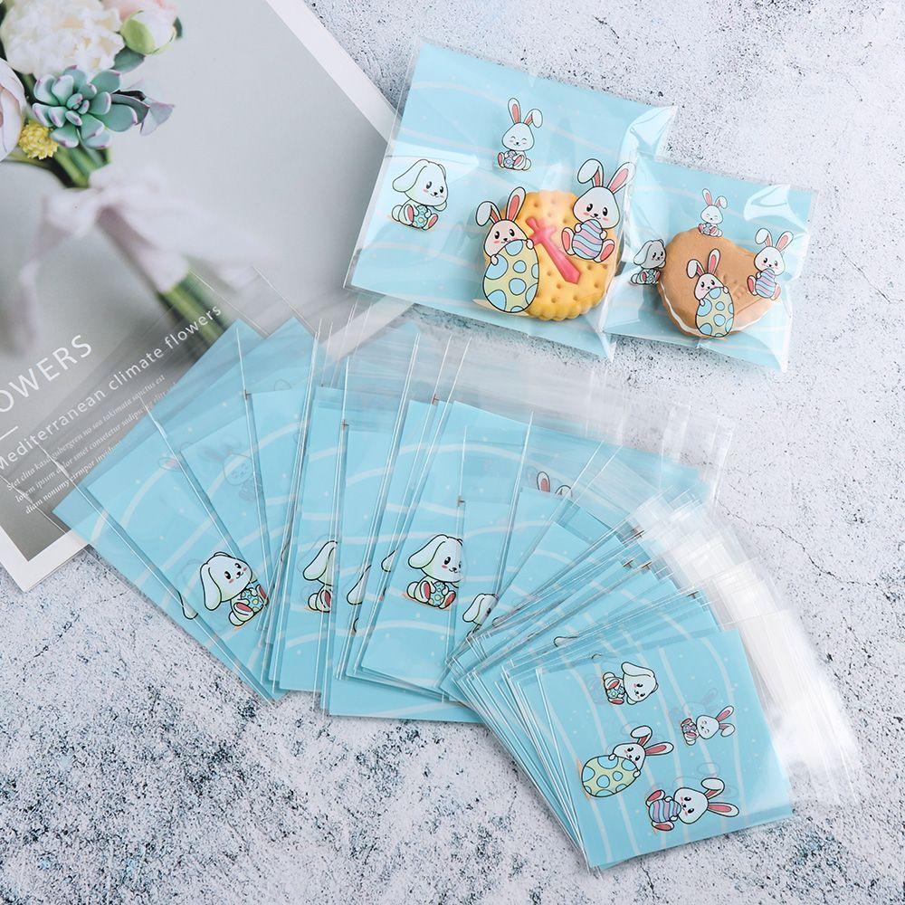 KUNHEV Set 100 Túi Đựng Kẹo Tự Dính Hình Thỏ Phục Sinh Dễ Thương