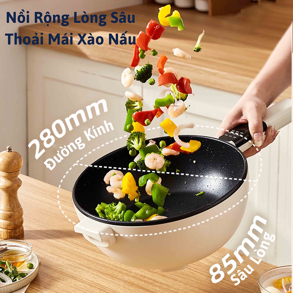 Chảo điện đa năng chống dính tích hợp nhiều chức năng kèm theo vỉ hấp, Nồi điện đa năng dung tích 4-6L cho gia đình