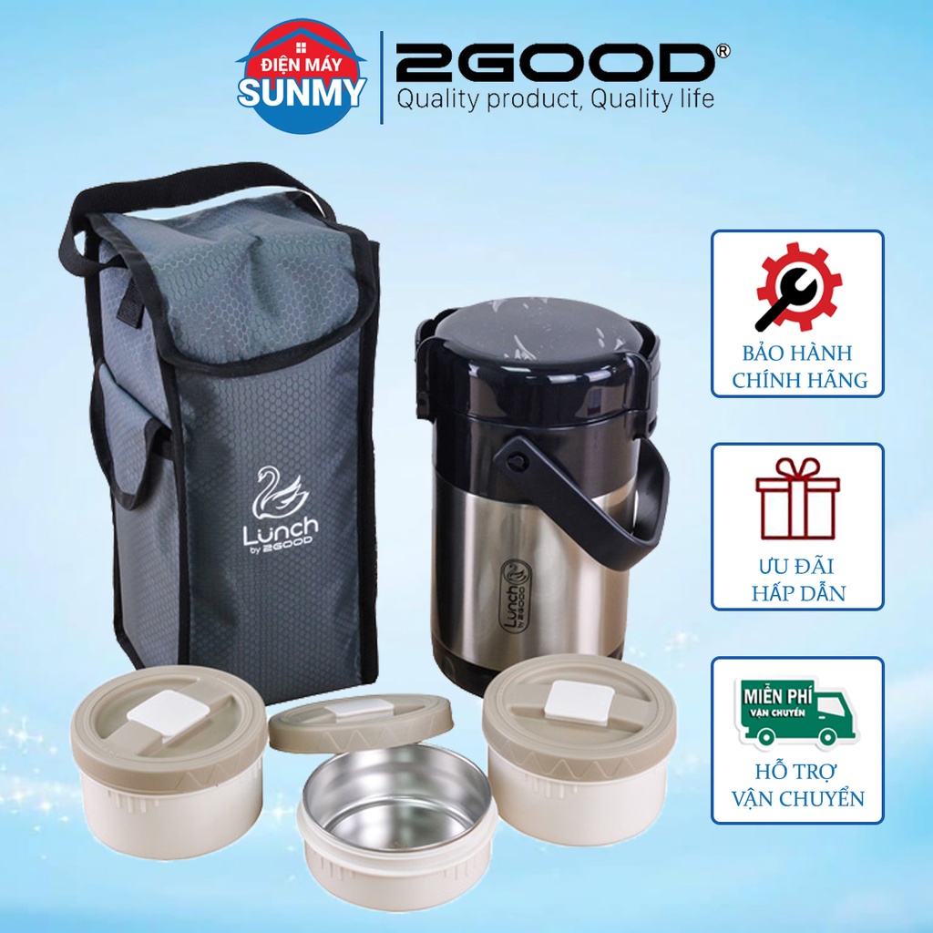 Hộp cơm giữ nhiệt , hộp cơm 2GOOD HC-02 2L inox 304, 3 ngăn tiện dụng