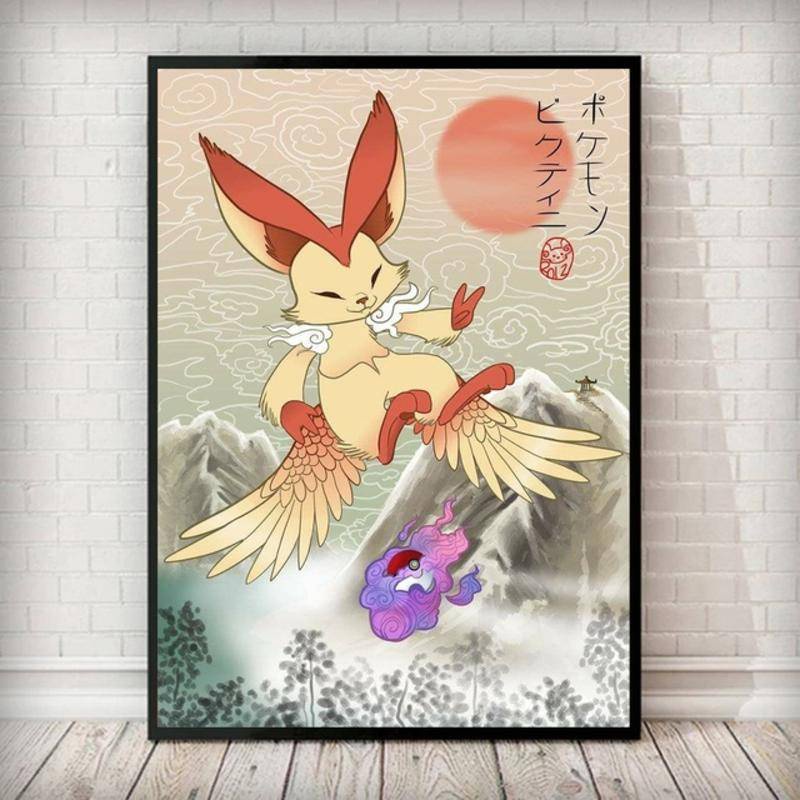 Tranh Vải Cuốn Treo Tường Họa Tiết Hoạt Hình Pokemon