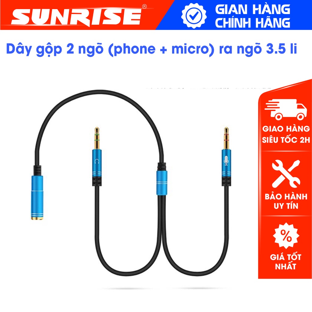 Jack chuyển đổi tai nghe 3.5 sang Audio & Mic, Cáp gộp dây 2 đầu Jack cho máy tính, Laptop