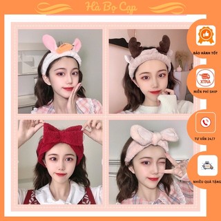 Băng đô rửa mặt tổng hợp, băng đô tai thỏ tai mèo nơ sừng dễ thương