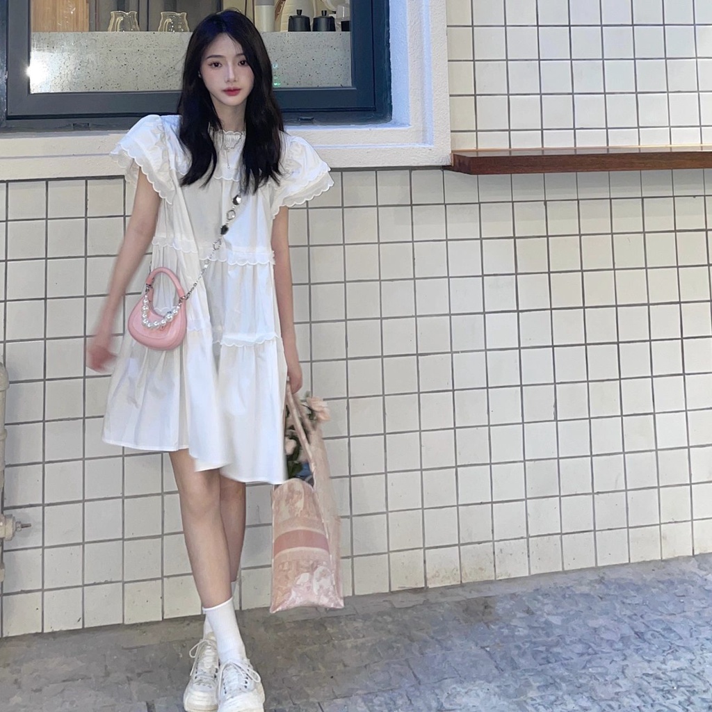 💞 Váy trắng  đầm babydoll Đầm Búp Bê Màu Trắng Dễ Thương Thời Trang Mùa Hè