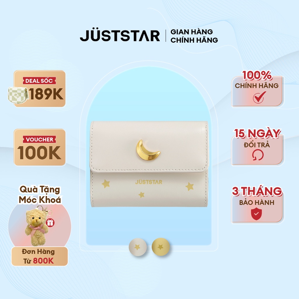 Ví Nữ Mini Đựng Thẻ Đa Năng JUST STAR JU070704 - Charm Mặt Trăng, Da Bò Thật, Nhiều Ngăn Đựng Tiền, Kiểu Dáng Thời Trang