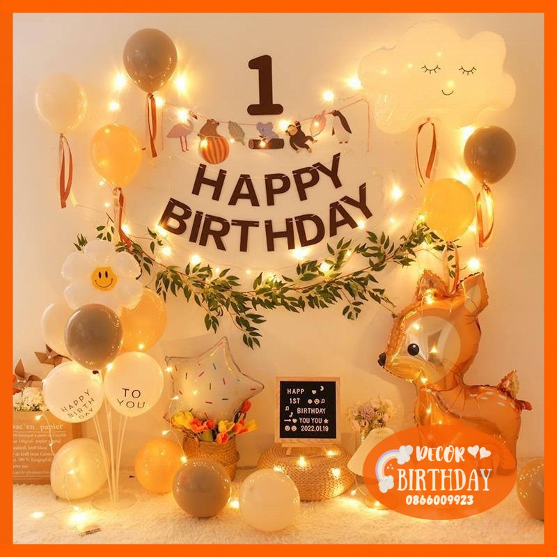 Set Sinh Nhật Hàn Quốc Cho Bé, Phụ Kiện Trang Trí Hàn Quốc Nhiều Màu Đẹp, Dễ Trang Trí Tặng Kèm Đồ Bơm Băng Dính Bóng