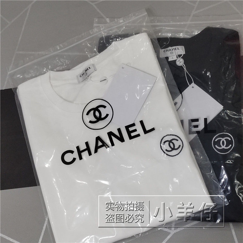 Chất Lượng Cao Áo Thun Cotton Thêu Chữ Màu Trắng Đen Đơn Giản Có Thẻ + Nhãn Dán Cho Cặp Đôi