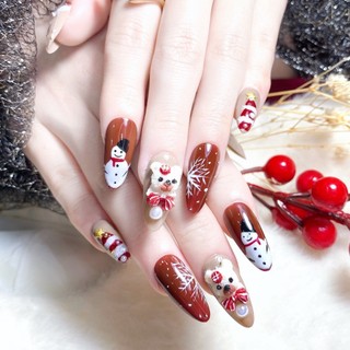 Móng tay giả đón noel cực dễ thương, tặng kèm keo dán dũa