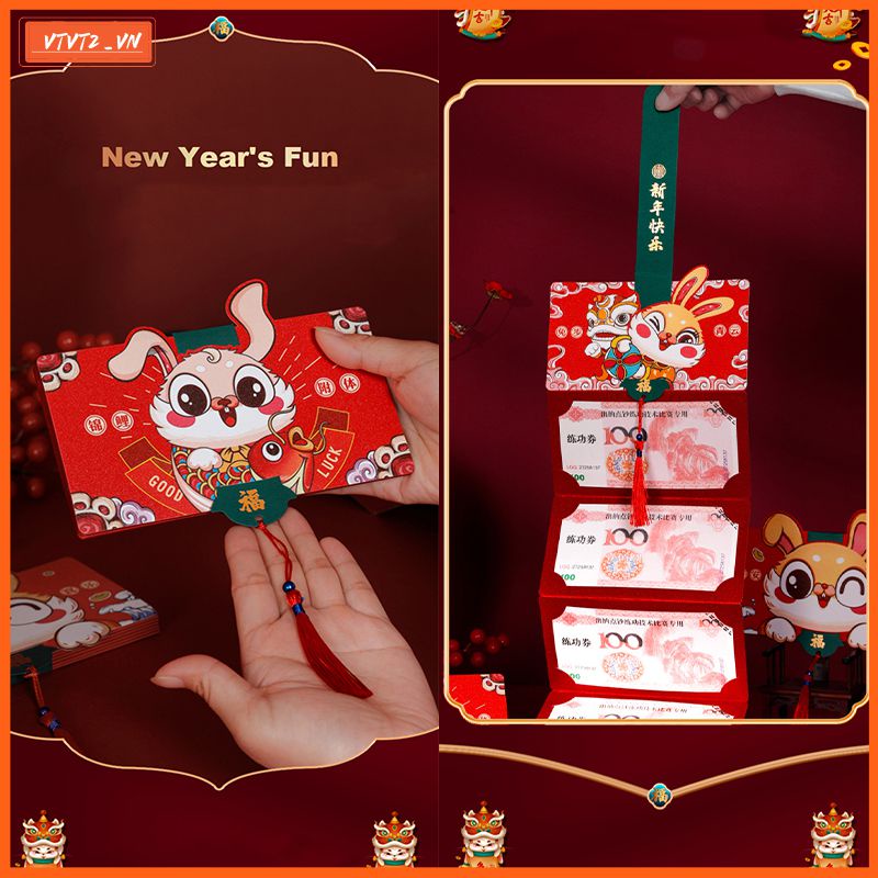 Cá Tuyết 6/10 Khe Cắm Thẻ Sáng Tạo Gấp Đỏ Bao Thư 2023 Thỏ Năm Chúc Phúc Đỏ Túi Angpao Tiền May Mắn Túi Đỏ Gói Tin