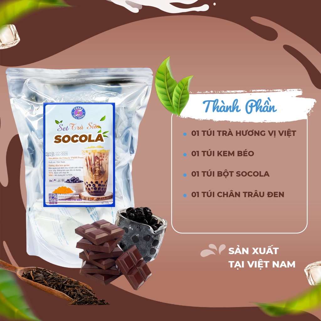 Set trà sữa POZAA tự pha vị socola thơm ngon đậm đà dễ làm thành phẩm 20 ly