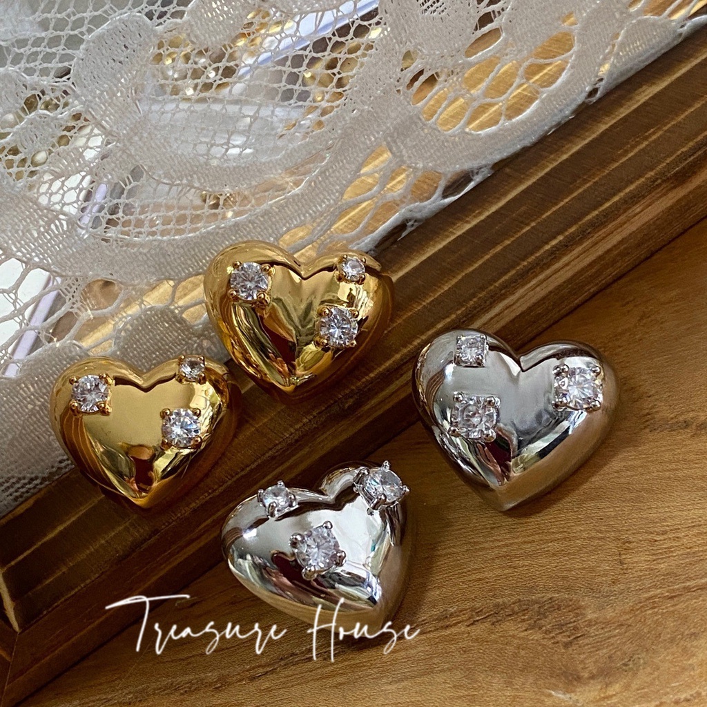 Bông Tai Đính Đá Zircon Cao Cấp Hình Trái Tim Phong Cách Hàn Quốc Sang Trọng Cho Nữ