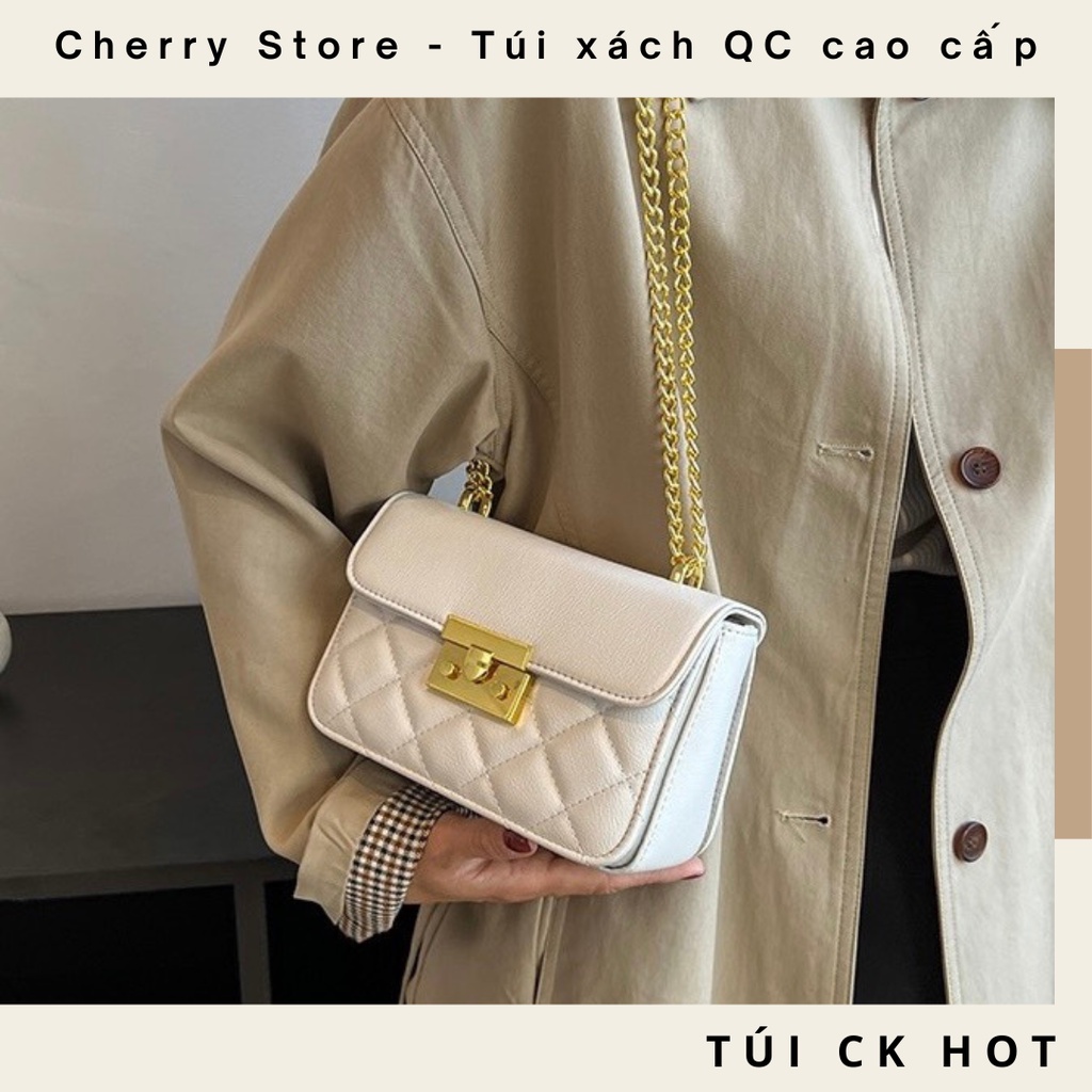 Túi xách nữ Cê Ka CK ô trám đinh khoá miu vàng sang chảnh size 19 hàng hot loại 1 1655 ảnh thật