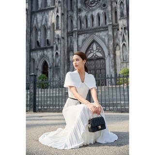 HACUC - Đầm xoè xếp li có đai thắt eo