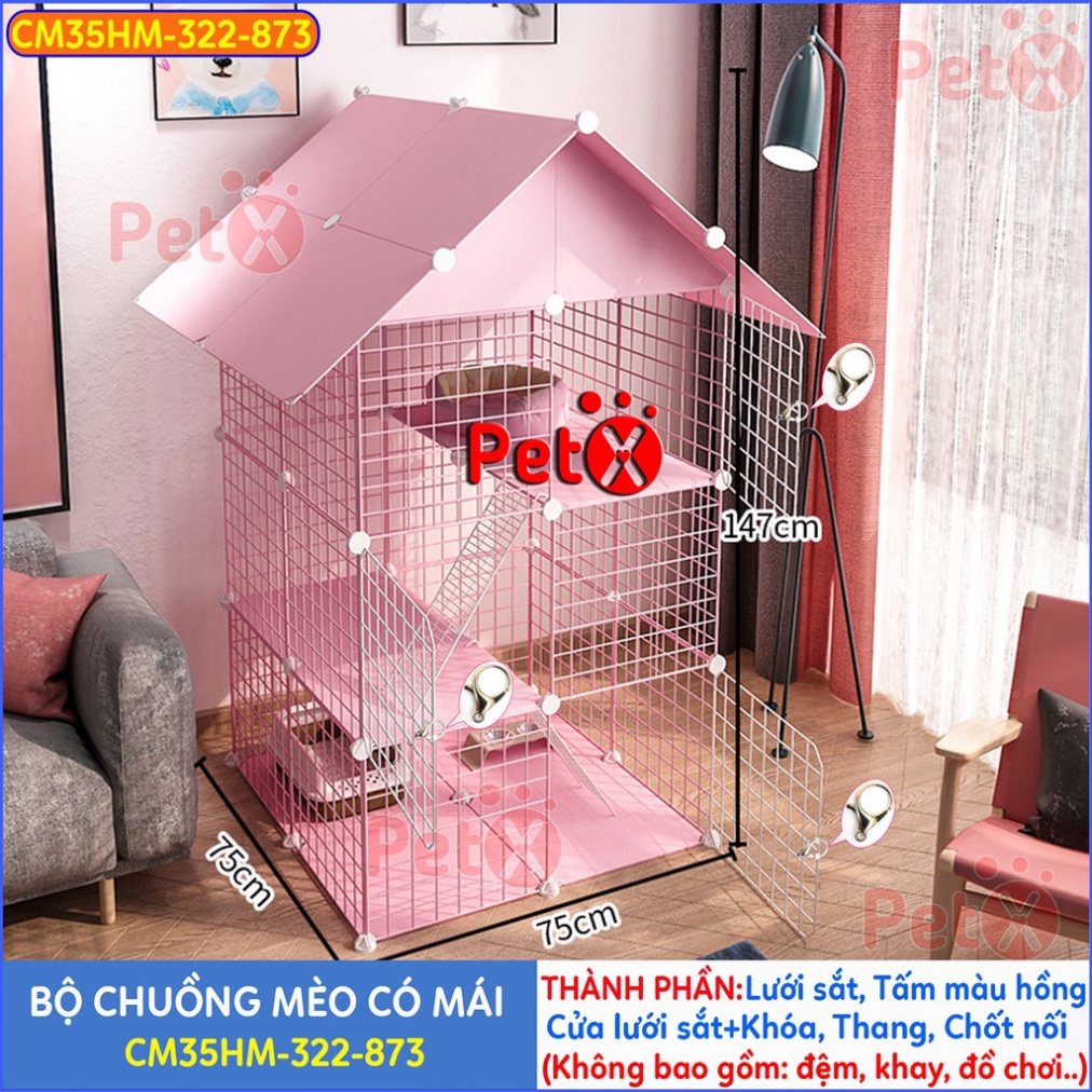 Chuồng mèo 3 tầng lưới sắt sơn tĩnh điện giá rất rẻ đẹp lắp ghép đazinăng thuận lợi có mái nuôi 2-4 thú cưng, thỏ, bọ ú