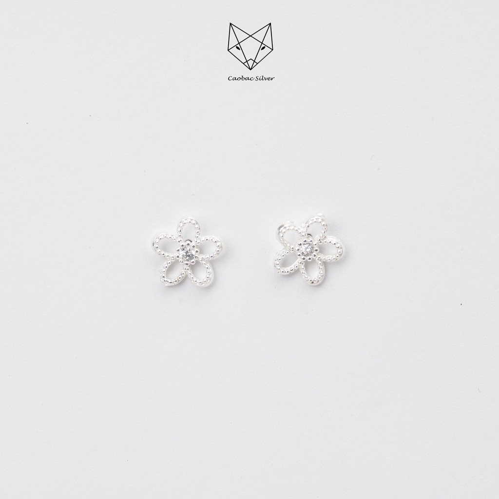 Khuyên Tai Bạc Ta CaoBac Jewellery Thiết Kế Hoạ Tiết Hình Hoa Năm Cánh Rỗng Lấp Lánh, Tinh Tế Món Quà Cho Bạn Gái