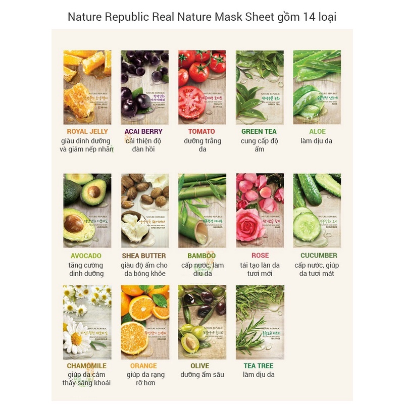 Mặt Nạ Giấy Cấp Ẩm, Dưỡng Trắng Da Nature Republic Real Nature Mask Sheet 23ml