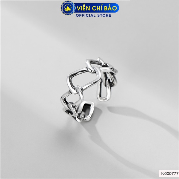 Nhẫn vuông ghép bản hở chất liệu bạc Thái 925 thời trang phụ kiện trang sức nữ Viễn Chí Bảo N000777