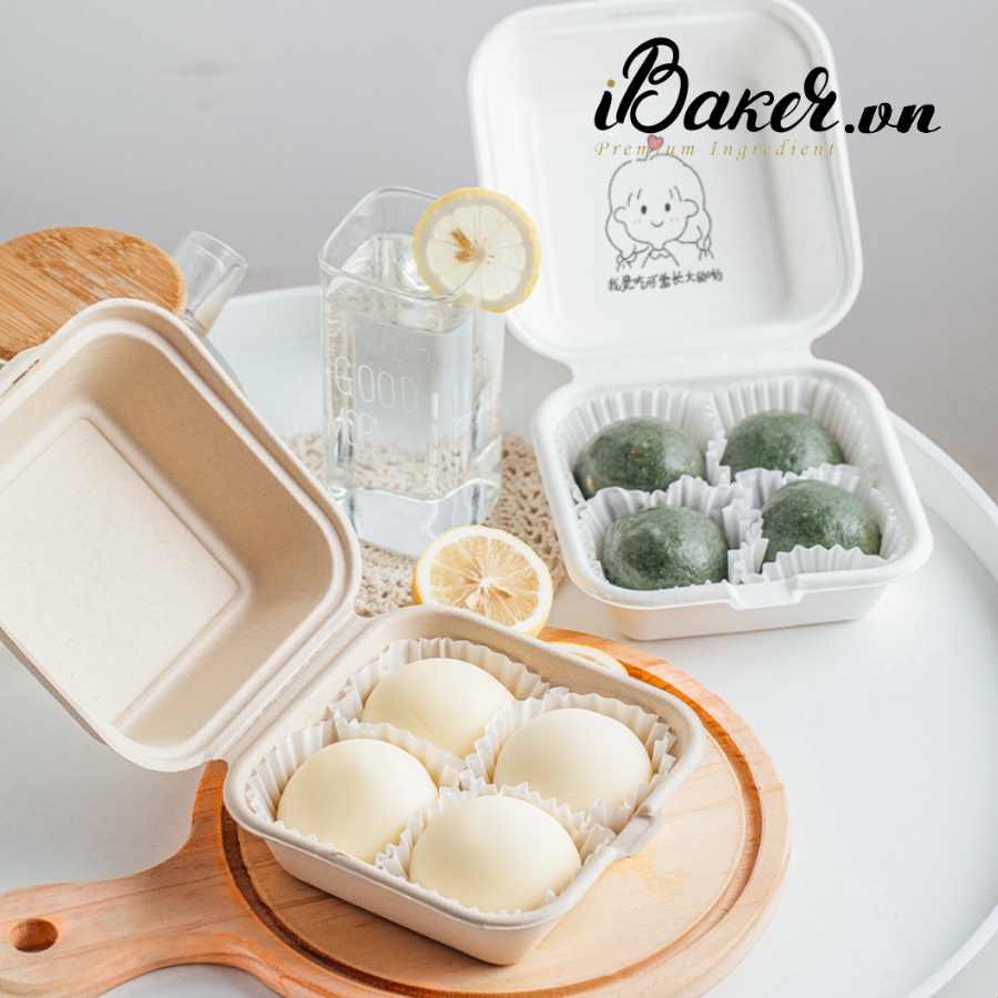[Set 50] Hộp bã mía vuông đựng bánh &amp; Hamburger, Hộp Bento (15x15x8cm)
