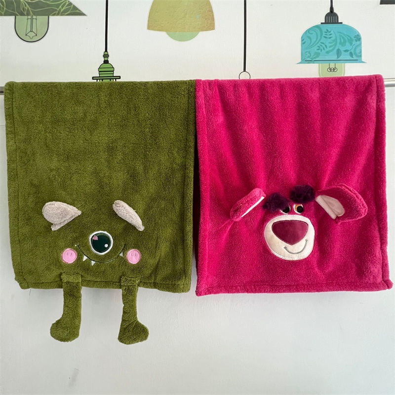 Khăn Mặt Vải Lông Cừu San Hô Họa Tiết Gấu Dâu Hoạt Hình Dễ Thương Cho Cặp Đôi