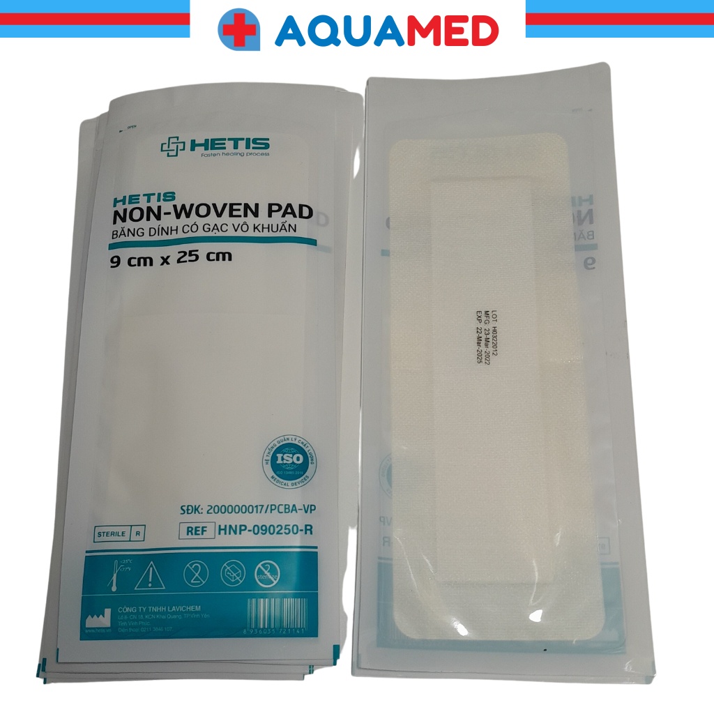 Băng dính có gạc vô khuẩn Ít bám dính vào vết thương giảm đau HETIS Non-Woven Pad size 9x25cm HNP-090250-R