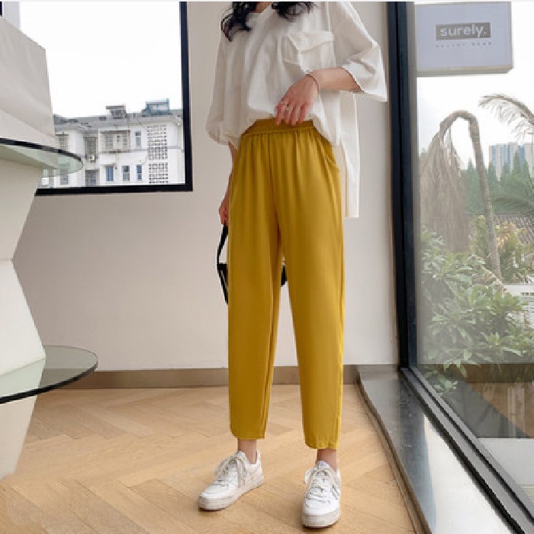 IELGY  Quần Lụa Lạnh Mỏng Lưng Cao Dáng Rộng Phong Cách Hàn Quốc Cho Nữ