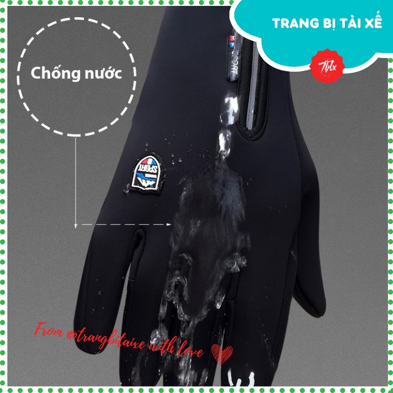 Găng tay giữ ấm mùa đông nam nữ đi xe máy có thể cảm ứng điện thoại chống nước họa tiết nút nguồn sang trọng- GTNGUON
