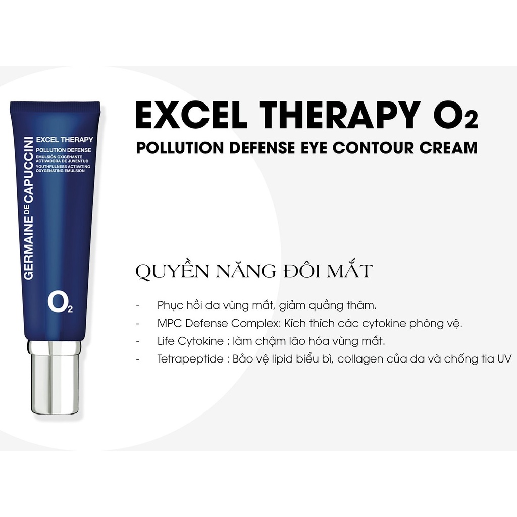 Kem Mắt Oxy Tinh Khiết xóa Quầng Thâm & Bọng Mắt ET O2 Pollution Defense Eye 15ml Contour Germaine De Capuccini