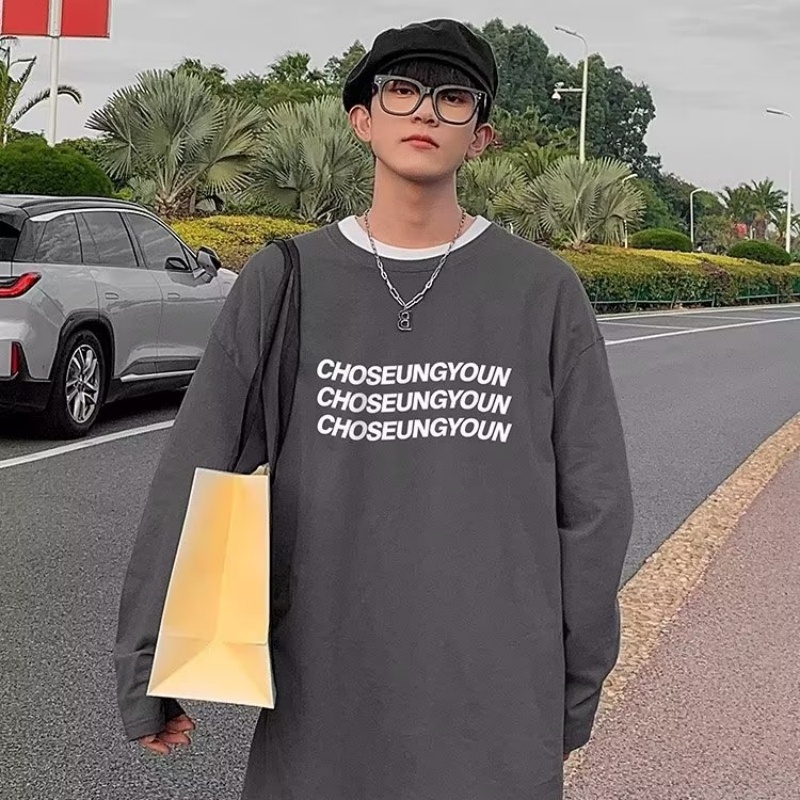 Áo Thun Tay Dài Dáng Rộng In Chữ Phong Cách Hàn Quốc Thời Trang Cho Nam Và Nữ Size M-5XL