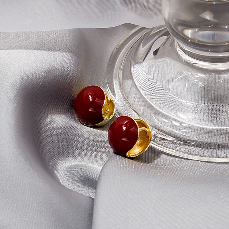 Bông Tai Hai Mặt Hình Tròn Đính Hạt Đậu Đỏ Phong Cách Đơn Giản Thời Trang 2022 Dành Cho Nữ