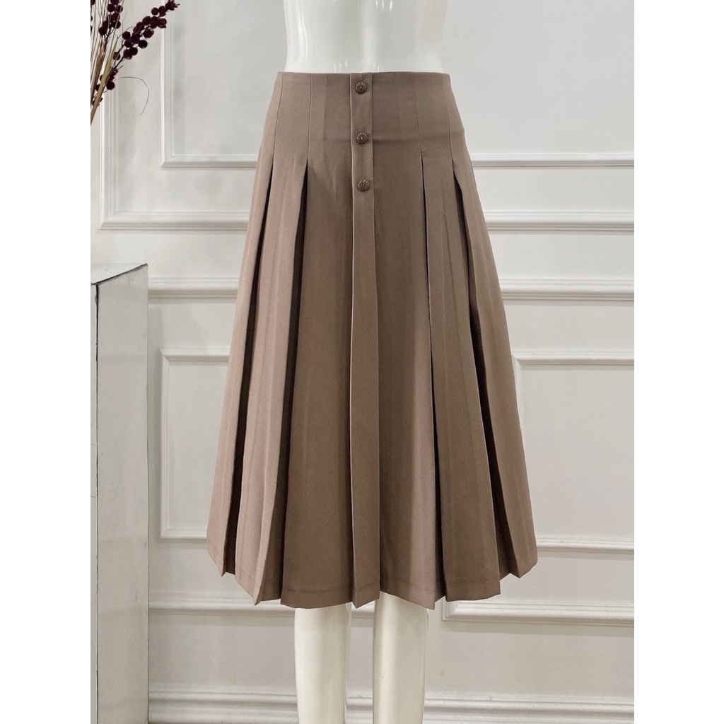 Chân váy midi xòe dáng dài xếp ly, phối cúc siêu xinh đi làm đi chơi, chất dày dặn, TK Fashion - cvk524