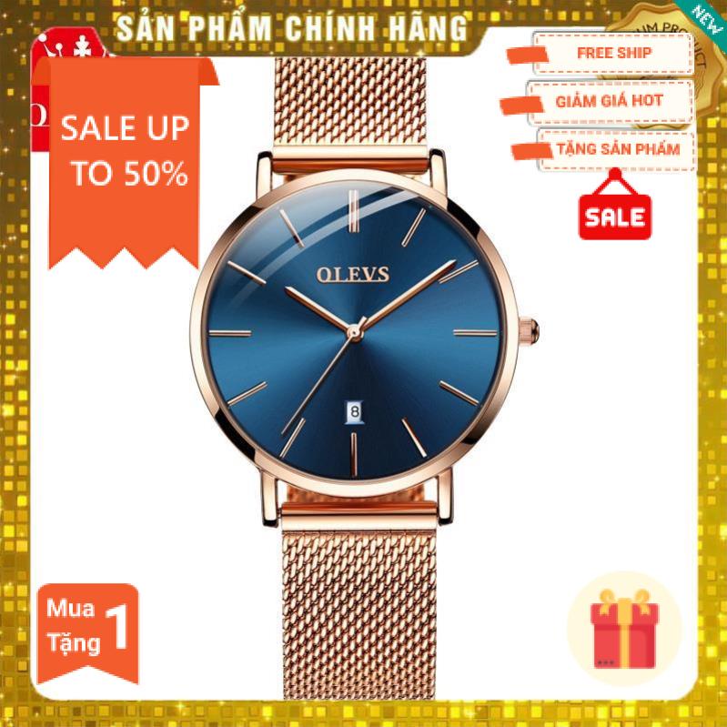 Đồng hồ đeo tay OLEVS 5869 dây đeo thép lưới siêu mỏng có lịch chống thấm nước màu vàng hồng thời trang cho nữ