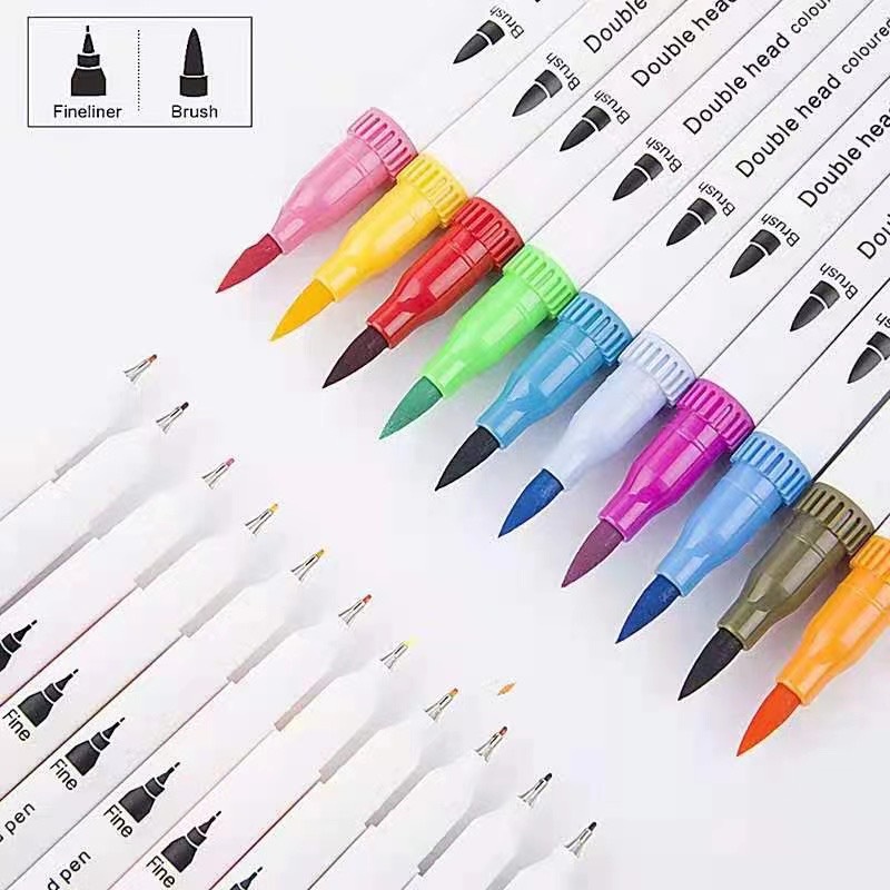 Bút brush 12 màu 2 đầu viết calligraphy , bút dạ màu marker nhiều màu dễ thương B5