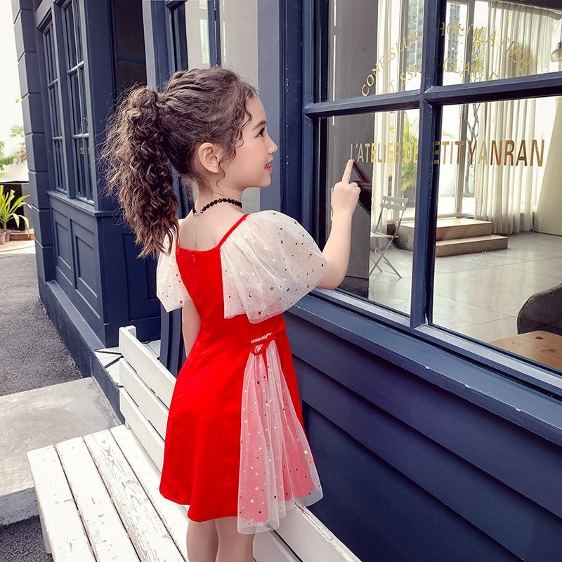 Đầm Công Chúa Chất Liệu Chiffon Màu Đỏ Thời Trang Mùa Hè 2023 Mới Cho Bé Gái