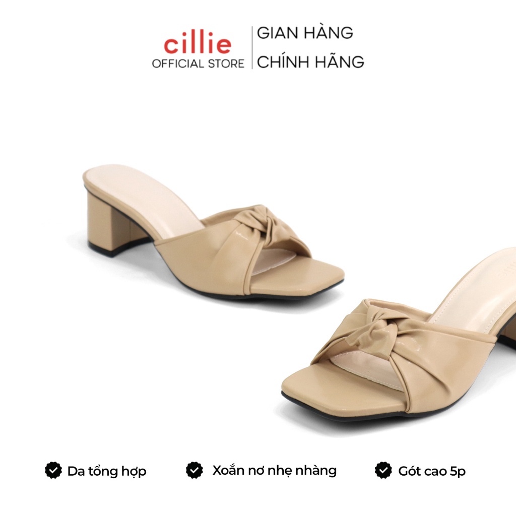 Guốc nữ quai ngang thắt nơ nhẹ nhàng gót trụ cao 5cm đi làm đi chơi Cillie 1133a