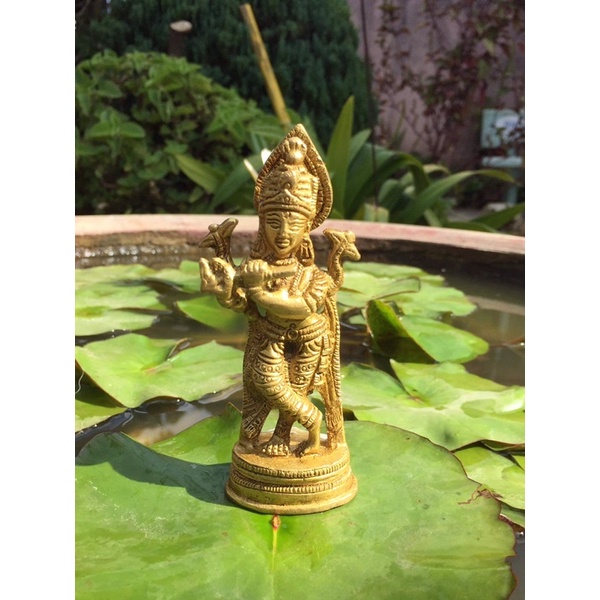 Tượng Thần Krishna Bằng Đồng Nguyên Chất 250g - Nhập Khẩu Trực Tiếp Từ Ấn Độ - Trang Trí Góc Thiền