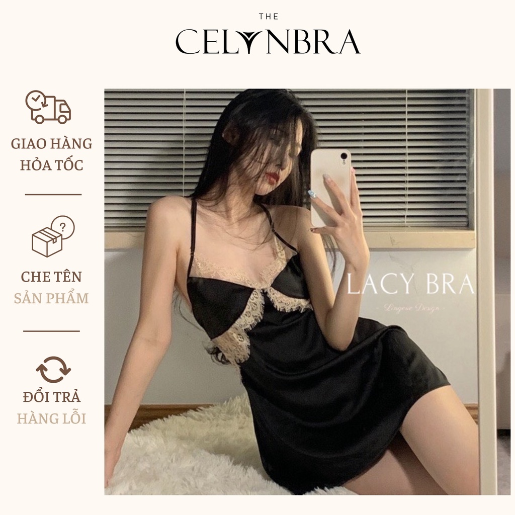 Váy ngủ lụa mềm ren ngực khoét hở lưng gợi cảm THE CELYNBRA - V36