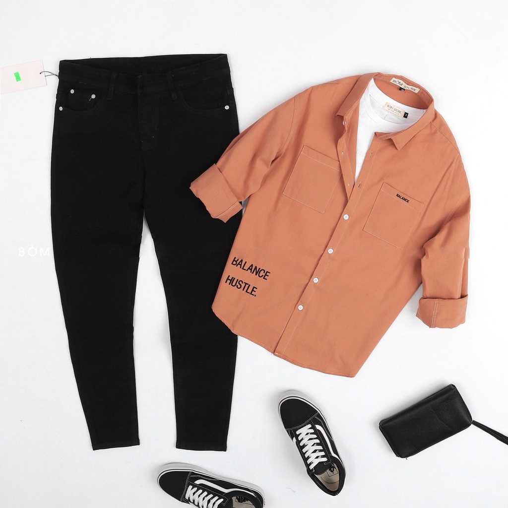 Áo Sơ Mi Nam Chất Kaki Thêu Balance Hustle BEACON DENIM Form Vừa Basic SMKK219